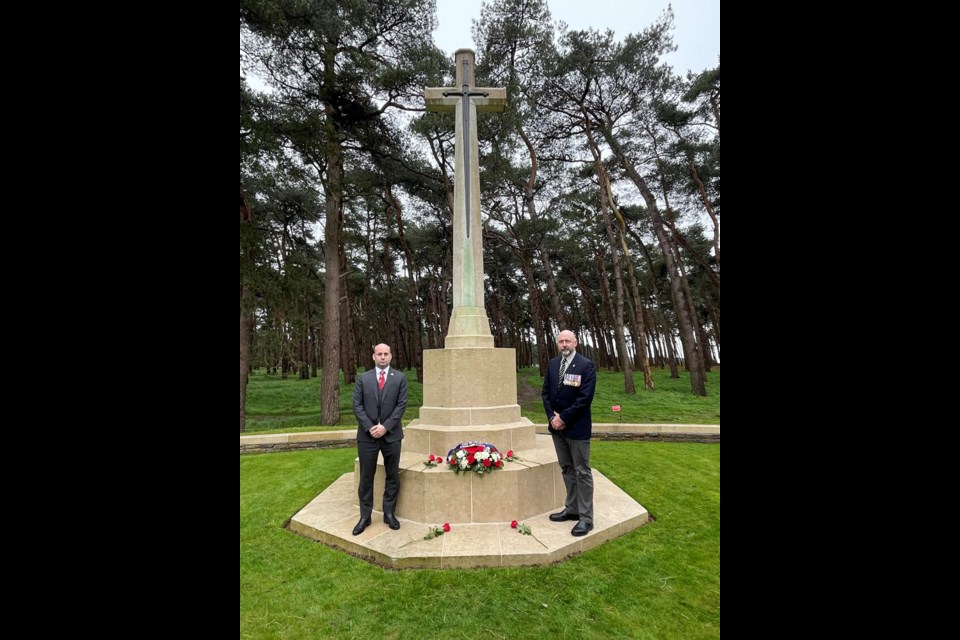  Kamloops-Thompson-Cariboo MP Frank Caputo (left) and  Bruce-Grey-Owen Sound Conservative MP Alex Ruff, who served in the Canadian Forces, at the Givenchy Road Canadian Cemetery.  