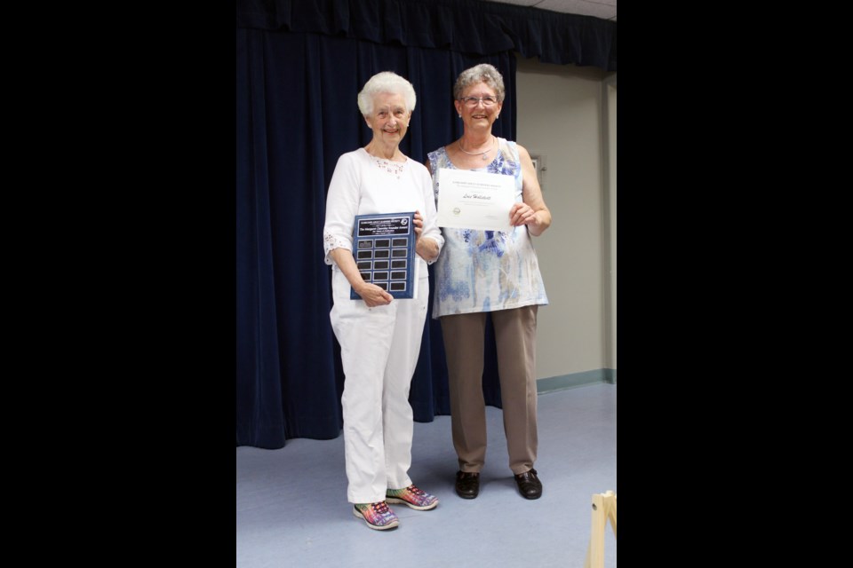 A very deserving Lois Hollstedt (left) receives the Margaret Cleaveley Award from Kamloops Adult Learners Society (KALS) president Sue Holmes. The award ceremony and KALS social was held at the North Shore Community Centre on May 9. The Margaret Cleaveley Award is given to volunteers and instructors who go above and beyond to strengthen the society. Hollstedt has been involved with KALS for over 10 years and has held almost all of the positions on the board as well as instructing classes.