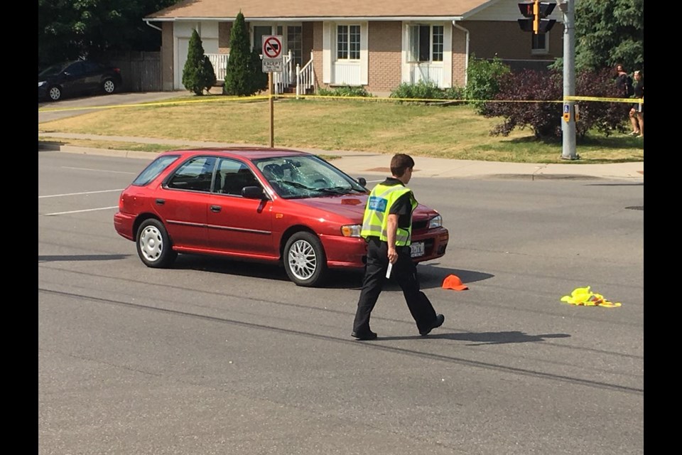 A female crossing guard suffered serious injuries after being hit by a vehicle at the corner of Greenbrook and Westmount in Kitchener. Jeff Pickel/KitchenerToday