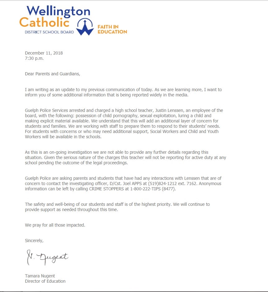 Wellington Catholic Letter