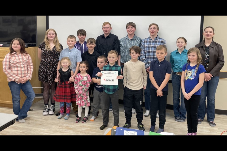 Members of the Lac La Biche 4-H Club at the 2023 local district communication competition. 
Top: Katie-Mae Brown, Keagan Rolph, Jackson Cull, Leland Gordey, Braxton L’Heureux, Brohden Rolph, Faraon Brown, Corben Rolph, Tenley Ailsby, andGabrielle Lemay.
Bottom: Maddison Cull, Ellie Phillips, Kaleb L’Heureux, Ryker Cull, Isaac Phillips, Levi L’Heureux, and Leyla Gordey.
Submitted photo. 