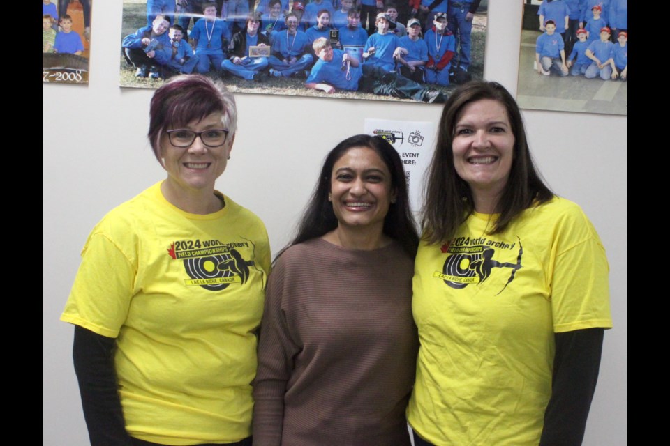 Stacey Krajci, Ankita Verma and Ramona Slade held various volunteer positions during the 2024 World Archery Field Championships. Krajci was a member of the anti-doping committee while Verma and Slade assisted during the medal ceremony. Chris McGarry photo. 