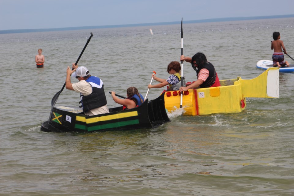 "The Yellow Submarine" and "Jamaica" competing at the cardboard races at Aqua Days.