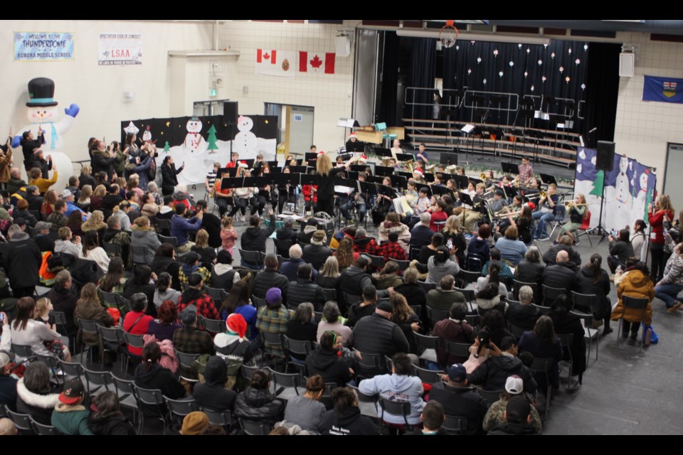 The 2024 Aurora Middle School concert, which took place on Dec. 12, attracted a large turnout of family and friends of students who turned out to watch the show. Chris McGarry photo. 