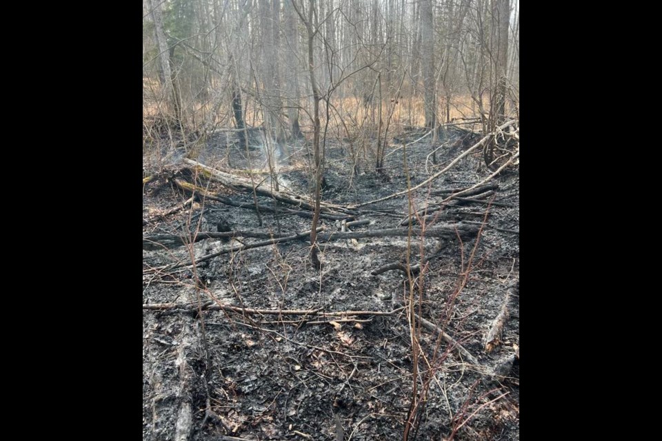 Burned ground from a fire that burnt down into the ground to the clay that occurred on April 8 within Beaver Lake Cree Nation. According to Shane Bair, fire chief, this fire has since been extinguished. Alberta Wildfire responded to this fire as part of a mutual aid agreement with the Beaver Lake Fire Department. Shane Bair photo. 