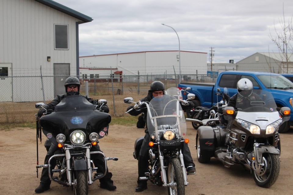 Individuals support the Lakeland Ride for Dad media kick off event by riding to the Cold Lake brewery after the BBQ.