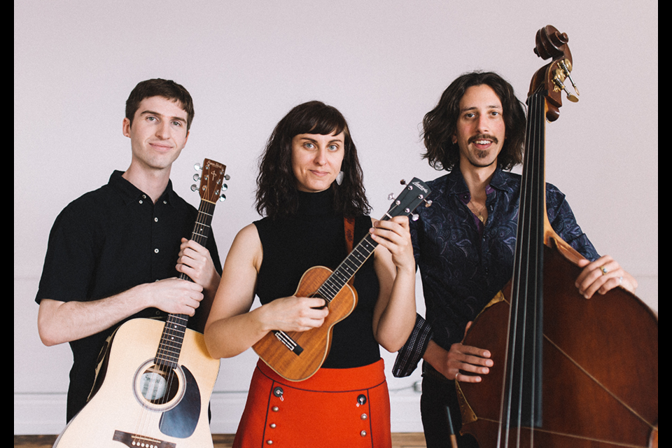 Winnipeg - based folk trio Casati will be closing out the Music in the Forest Series with a concert at the ampitheatre at Sir Winston Churchill Provincial Park on August 26. In photo, from left to right are members Jesse Popeski (guitar), Grace Hrabi (ukulele), Quintin Bart (upright bass). Submitted photo. 