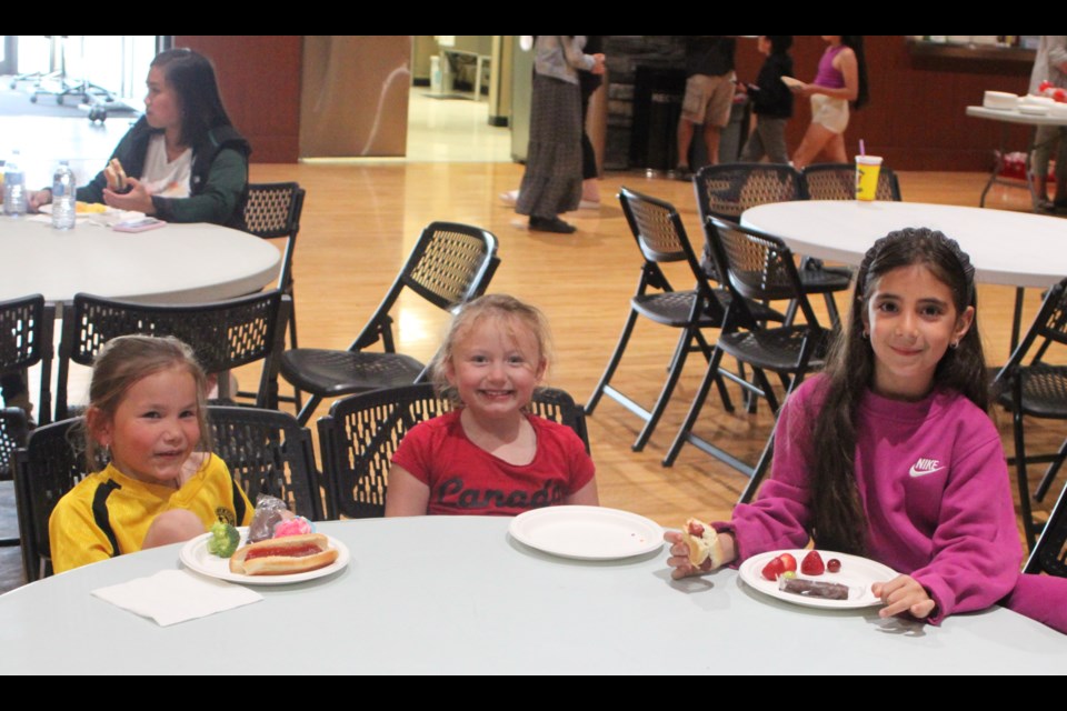 Charlee Marczak, Madison Cull, and Yasmeen Al-Kadri were amongst the young soccer players from the Lac La Biche area who attended the wind-up party to wrap up the soccer season in Lac La Biche on June 25. Chris McGarry photo.