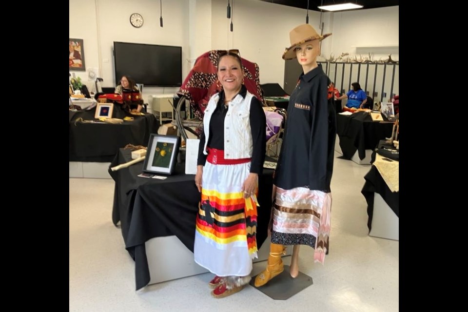 Clara Desjarlais, a second-year student in the Artisan Entrepreneurship program at Portage College, was part of the group of students whose artwork was showcased during the Indigenous art expo held at the Lac La Biche campus on June 5. Chris McGarry photo. 