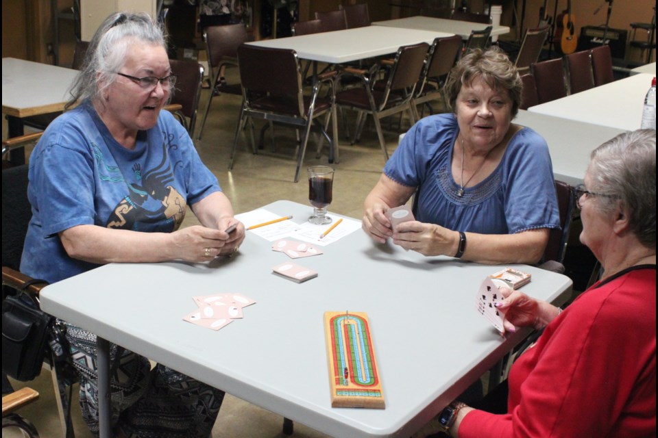 Barb Chamberlin, Shirley Warawa, and Helen Faucher comprised one of the teams that took part in the cribbage night held at the McGrane Branch of the Royal Canadian Legion in Lac La Biche on Oct. 11. The Legion hosts cribbage tournaments every Wednesday evening starting at 6:30 p.m. Chris McGarry photo.  
