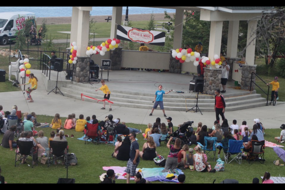 The crowd watches circus camp participants performing on stage. Chris McGarry photo. 