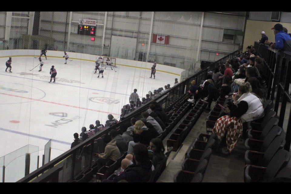 A decent-sized crowd turned out to watch the home opener for the Portage College Voyageurs men's hockey team on Saturday, Oct. 19 Chris McGarry photo. 