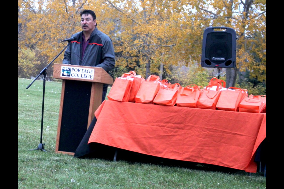 Knowledge keeper Darcy McGilvery spoke about the dark legacy of Canada’s residential school system during the sunrise ceremony. Chris McGarry photo.
