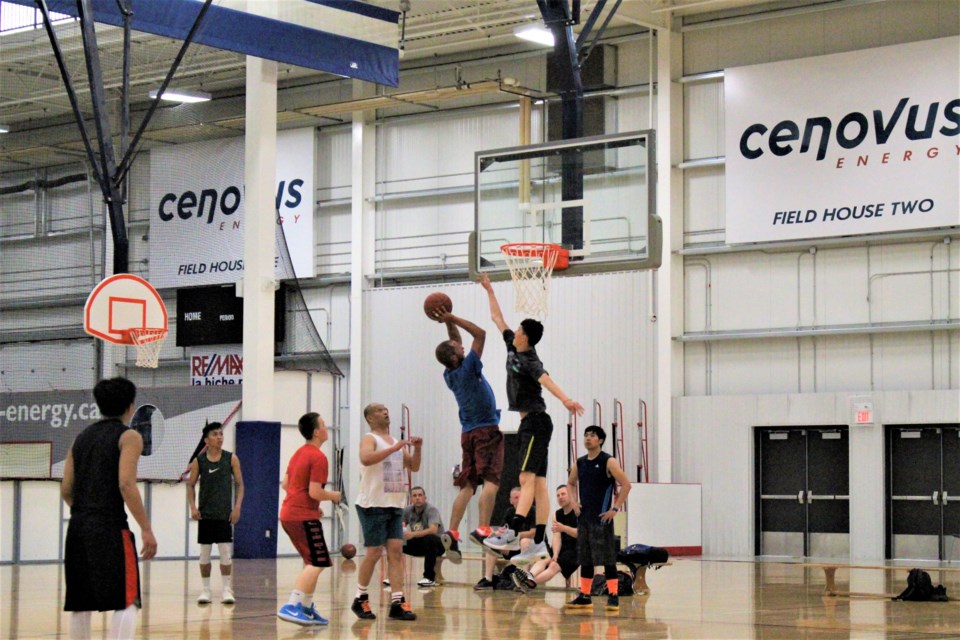 A basketball game taking place inside one of the Bold Centre fieldhouses. Photo supplied. 