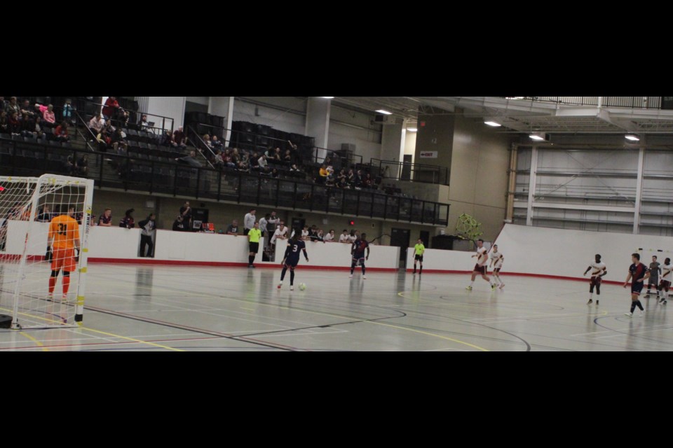 The Portage College Voyageurs men's futsal team plays against the Olds College Broncos on Friday, March 8. This was the first of three games the Voyageurs played during the ACAC Championships. The team won this game 6-2. Chris McGarry photo. 