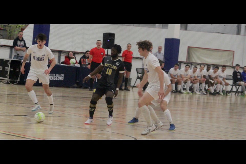 The Keyano College Huskies faced off against the Medicine Hat College Rattlers during the final game of the 2024 ACAC Futsal Championships, which took place on Sunday afternoon, winning 5-3. Chris McGarry photo. 