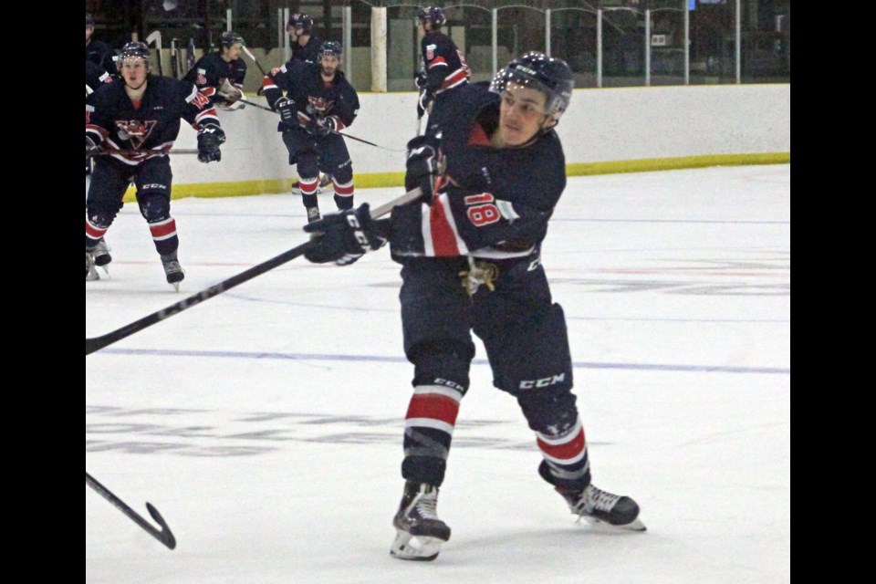 Voyageurs forward Ty Budai lets a shot go. Budai is number 13 on the overall ACAC leaderboard for forwards, earning 11 points in 11 games played so far this season. Budai didn't add to his points streak over the weekend games against SAIT.