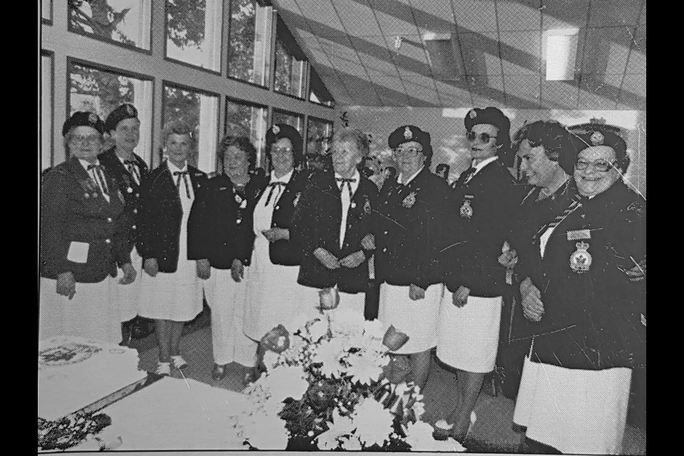 The Lac La Biche Legion Ladies Auxiliary — Wardene Whitford is second from left — at the 1985 silver anniversary of the groups founding 