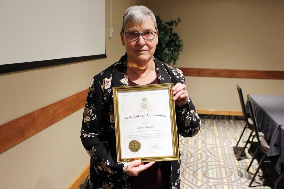 Grace Hebert retired from her role as Bonnyville Victim Services Unit volunteer advocate after 25 years in the role. Photo by Robynne Henry. 