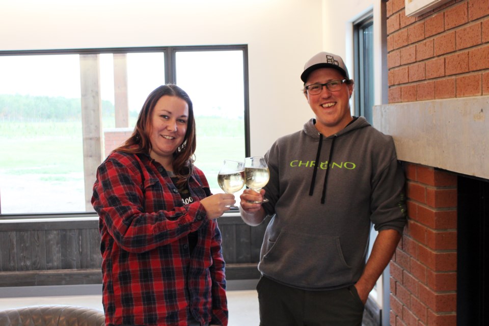 A group of four friends came together to open Journey North Cider Co., a Bonnyville-based orchard offering cider.
(left to right) Kelly Fieger and Jeremy Bourboing. Photo by Robynne Henry. 