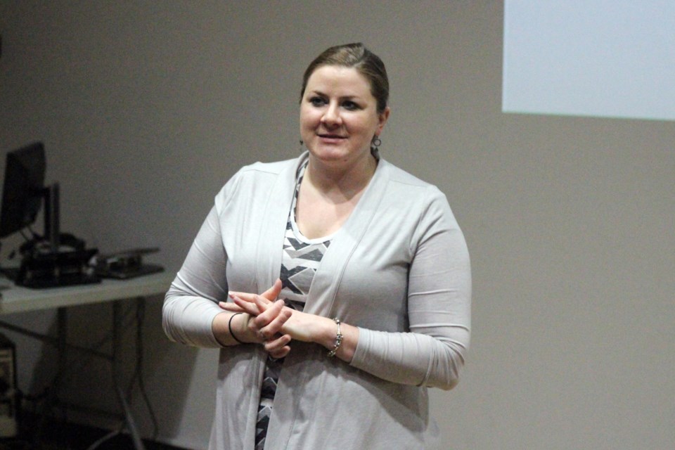 Moose Lake Watershed Society chair Kellie Nichiporik welcomes everyone to their annual general meeting at the Bonnyville and District Centennial Centre on Thursday, Feb. 20. Photo by Robynne Henry. 