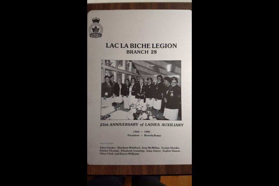 A 25th anniversary plaque dedicated to the Lac La Biche Legion's Ladies Auxiliary