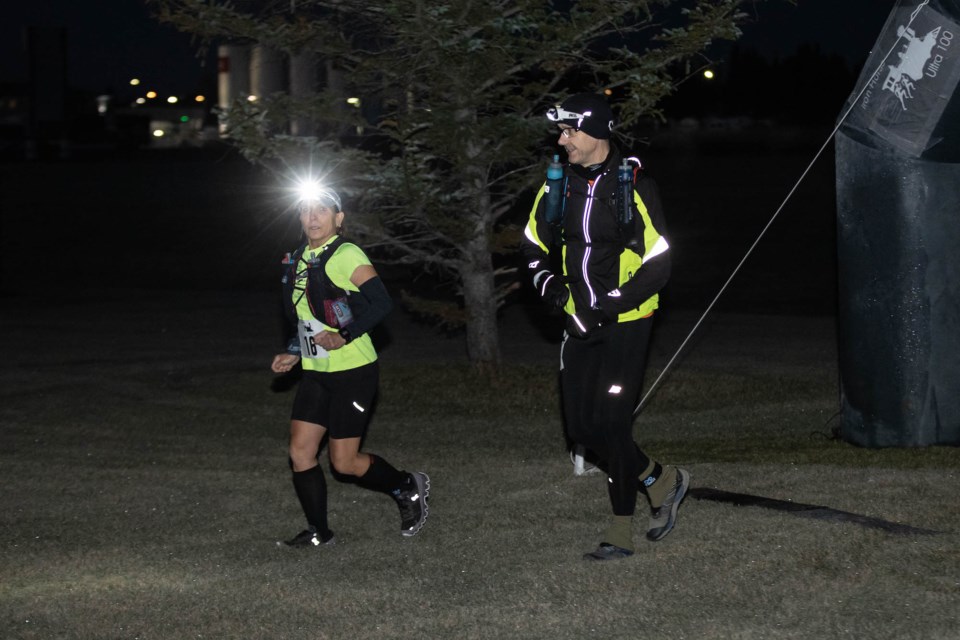 Runners were up before the sun, taking off from the start line of the Iron Horse Ultra 10 on Oct. 3. Janice Huser photo.