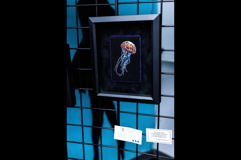 Receiving the Juror’s Choice Award was an entry in the fibre art category by Krista Leddy called 'Rainbow Jellyfish.' 