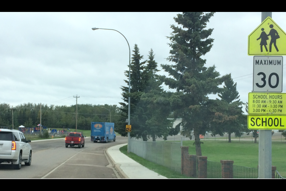 This photo was taken a few minutes before the lunchtime speeds took effect, but shows motorists applying the brakes as the sign lets them know their speed.