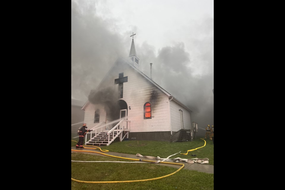 Images of the early Canada Day fire at Lac La Biche's St. Andrew's Anglican Church supplied by Lac La Biche RCMP. The cause of the early morning blaze remains under investigation.      Supplied - RCMP