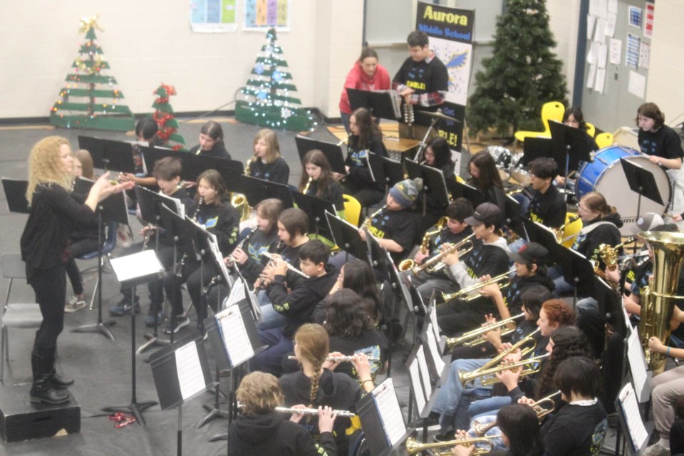 The Aurora Grade 7/8 Band lead by teacher Erin Shulko