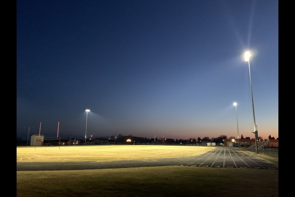 Light up - The outdoor lights at the St. Paul Regional High School field were turned on the evening of May 4 in honour of Grade 12 high school athletes.
Submitted photo