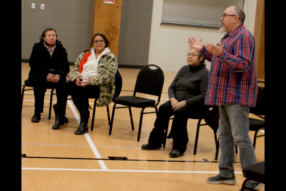 Organizer Bob Galbraith (standing) speaks with attendees during Monday's meeting in Conklin. Chris McGarry photo.  