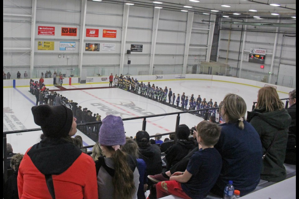 A crowd of about 300 watched the opening ceremonies of the U13 Tier 3 Provincials at the Bold Center on Friday afternoon.