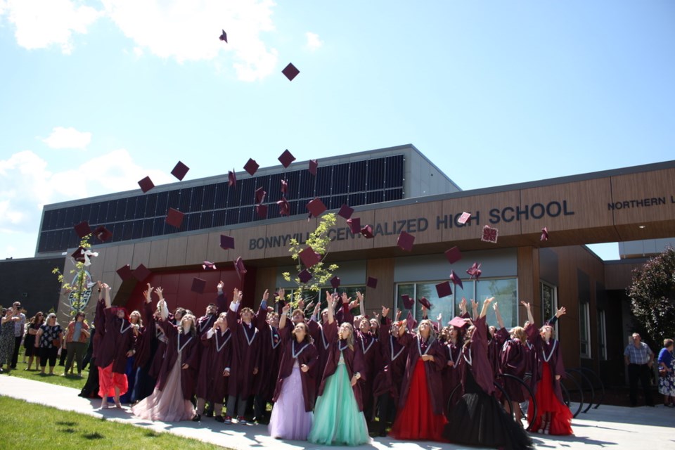 BCHS grads toss their caps.