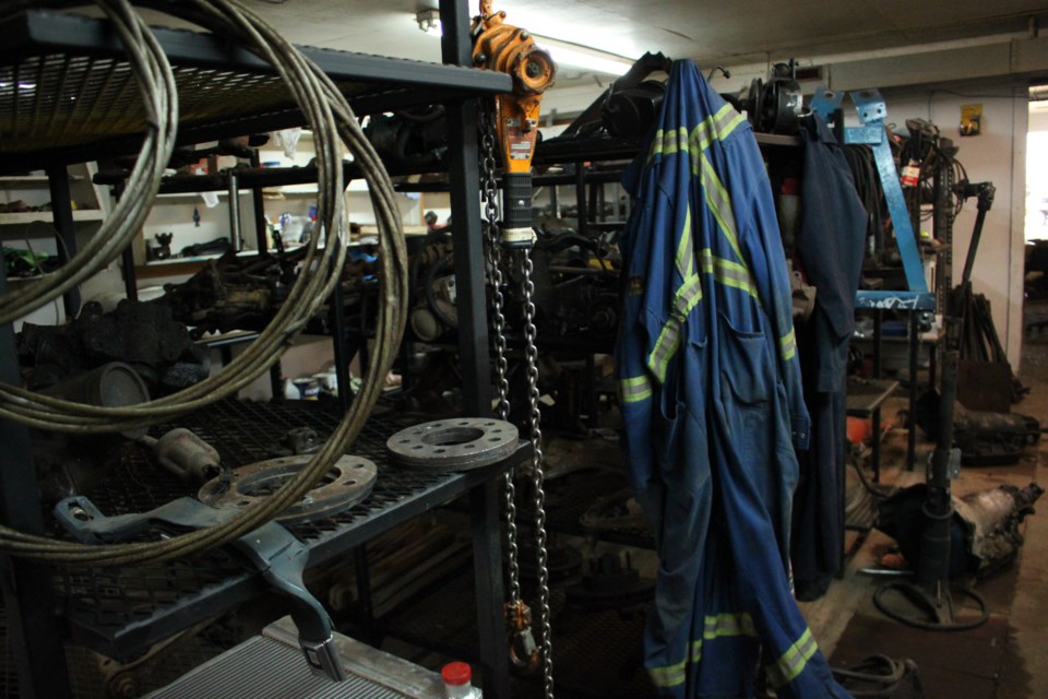Derek Cote's shop is a treasure trove of parts, necessary to piece together derby vehicles.