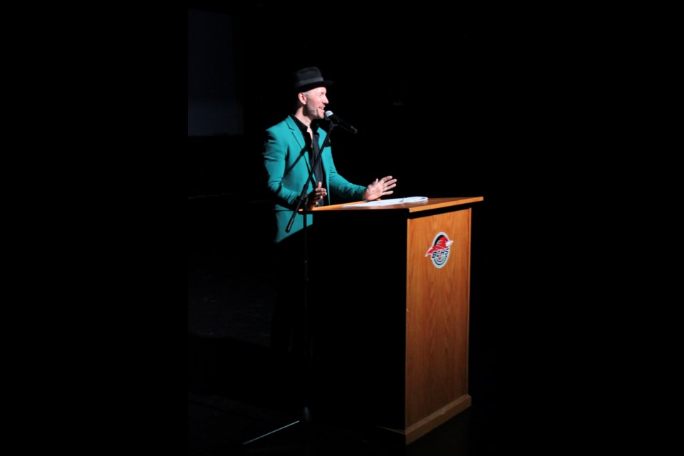 Clayton Bellamy emceed the grand opening ceremony for the Strathcona Performing Arts Centre.