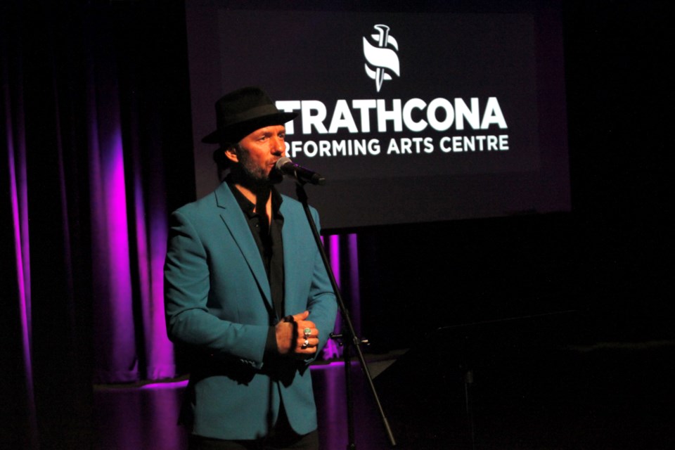Clayton Bellamy introduced performers to the new Strathcona Performing Arts Centre for the theatres first show.
