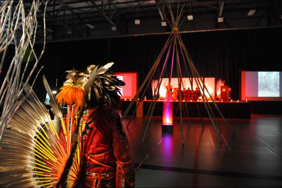 Indigenous dancers in full regalia performed traditional dances at the vigil.