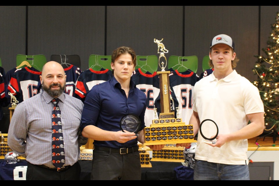 Receiving Offensive MVP is Titus Fagnan (left), while Cooper Prybysh (right) excepts the defensive MVP award.  