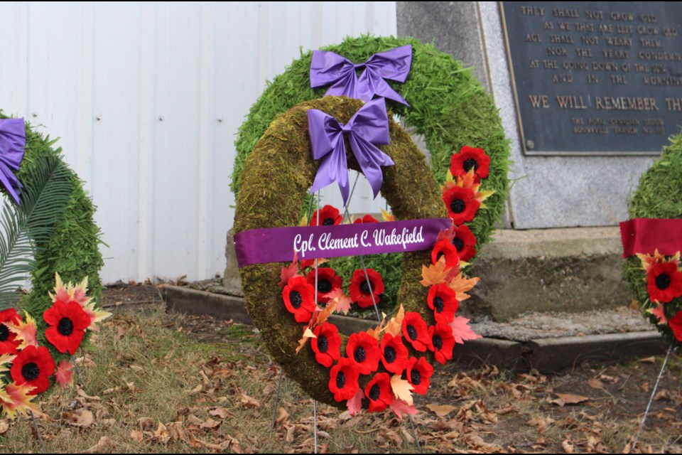 A special wreath was laid by Ken and Jesse Wakefield in honour of their late father and grandfather who was a WWII veteran, Cpl. Clement C. Wakefield.
