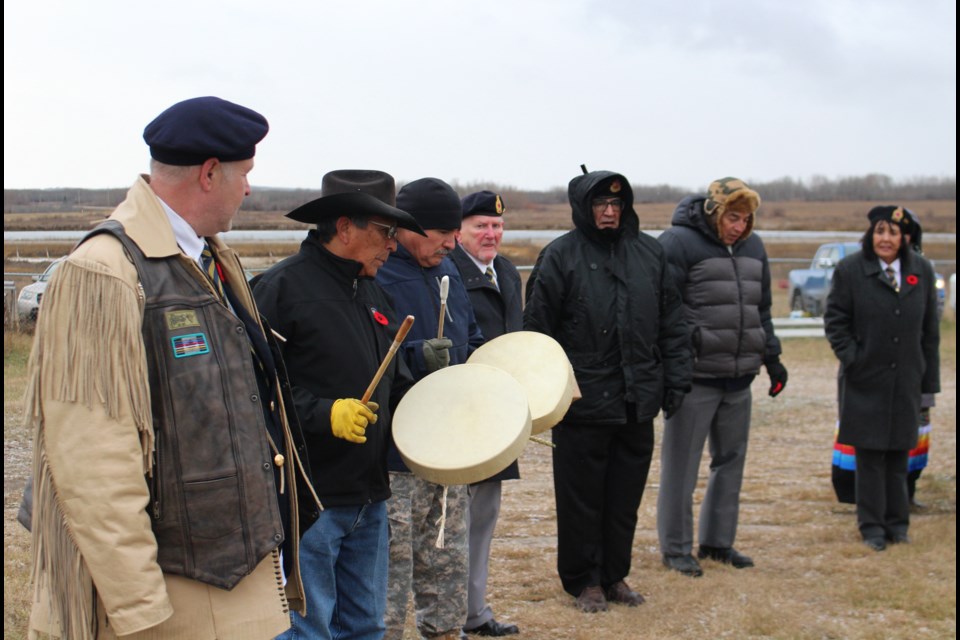 Percy Moosepayo and retired US veteran Jorge Trottier sang and drummed, followed by the Last Post performed by Bonnyville Legion member Mike Goguen.