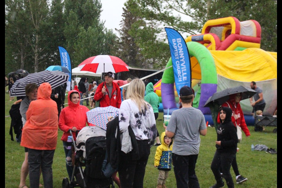 Hours into the Town of Bonnyville's Party in the Park, dark skies with lightening and heavy rains rolled in, putting a stop to the outdoor community celebration and the evening's firework display.