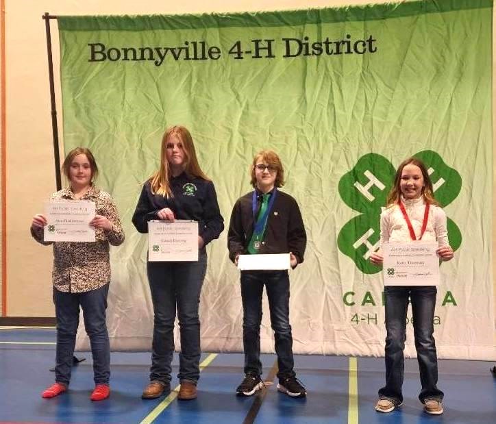 Taking first place in the Junior Speeches category was Katie Thompson (Beaver River Beef Club), earning second place was Owen Benoit (Ardmore Beef Club), Alanah Hoeving came in third place and Aria Fitzsimmons finished in fourth place (Iron River Wranglers). Award recipient are pictured from right to left. 