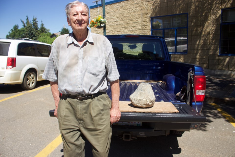 Nick Duma found a 14 kilogram unusual rock on his property in the hamlet of Grasslands located in Athabasca County that he thought was a meteorite. The massive egg-shaped rock with thick veins ended up being a sedimentary rock says meteorite expert Chris Herd.