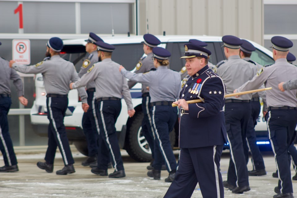 The 36th class of graduates from the Community Peace Officer Induction Program (CPOIP)  began their graduation with a ceremonial march at the Protective Services Building in Lac La Biche on Nov. 3. Instructor Chris Clark, lead the the ceremony that saw over 60 of the students loved ones attend from all across the province. 