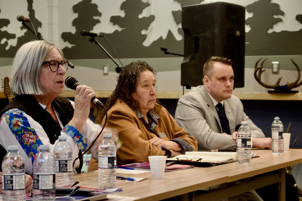 Pictured are (left to right ) MNA President Audrey Poitras, Karen Collins and Garrett Tomlinson, the MNA’s senior director of self-government implementation. 