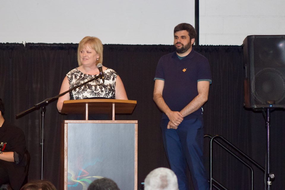 Co-chairs of the 2022 Lieutenant Governor of Alberta Arts Awards planning committee Carrie Froehler (left), Portage College’s vice president of People, Planning and Public Relations and Alex Fuller, Lac La Biche County's Economic Development Coordinator. Both organizers thanked attendees in an emotional speech during June 11 nights gala dinner after years of planning last weeks events.