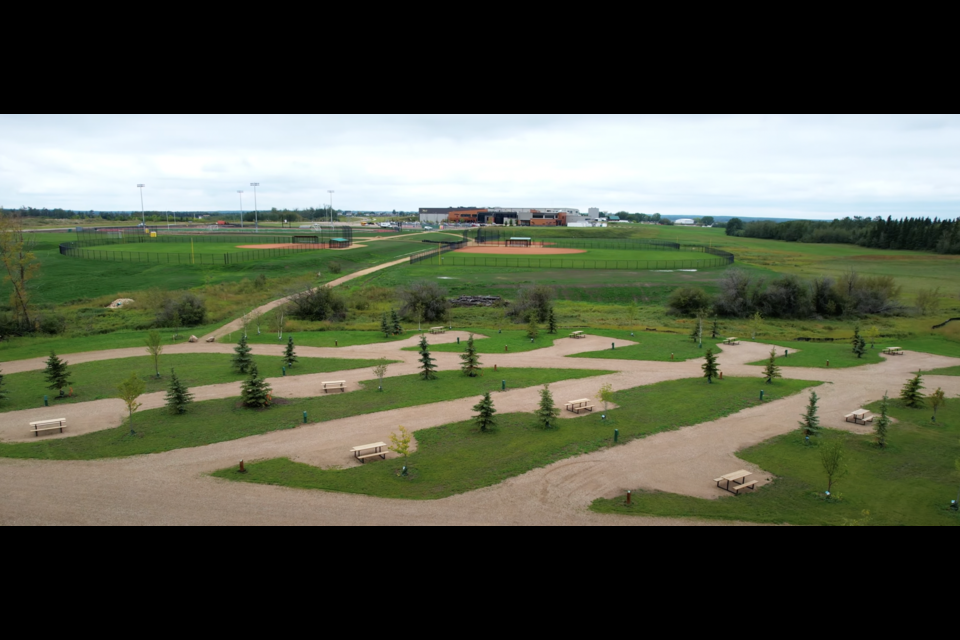 Campground and outdoor layout of the Bold Center sports field project during construction phases.