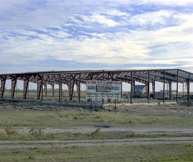 In September of 1974, photographer Bert Jasperse photographed the early construction of the Bonnyville Agriplex that was funded and owned by the Bonnyville Agriculture Society.